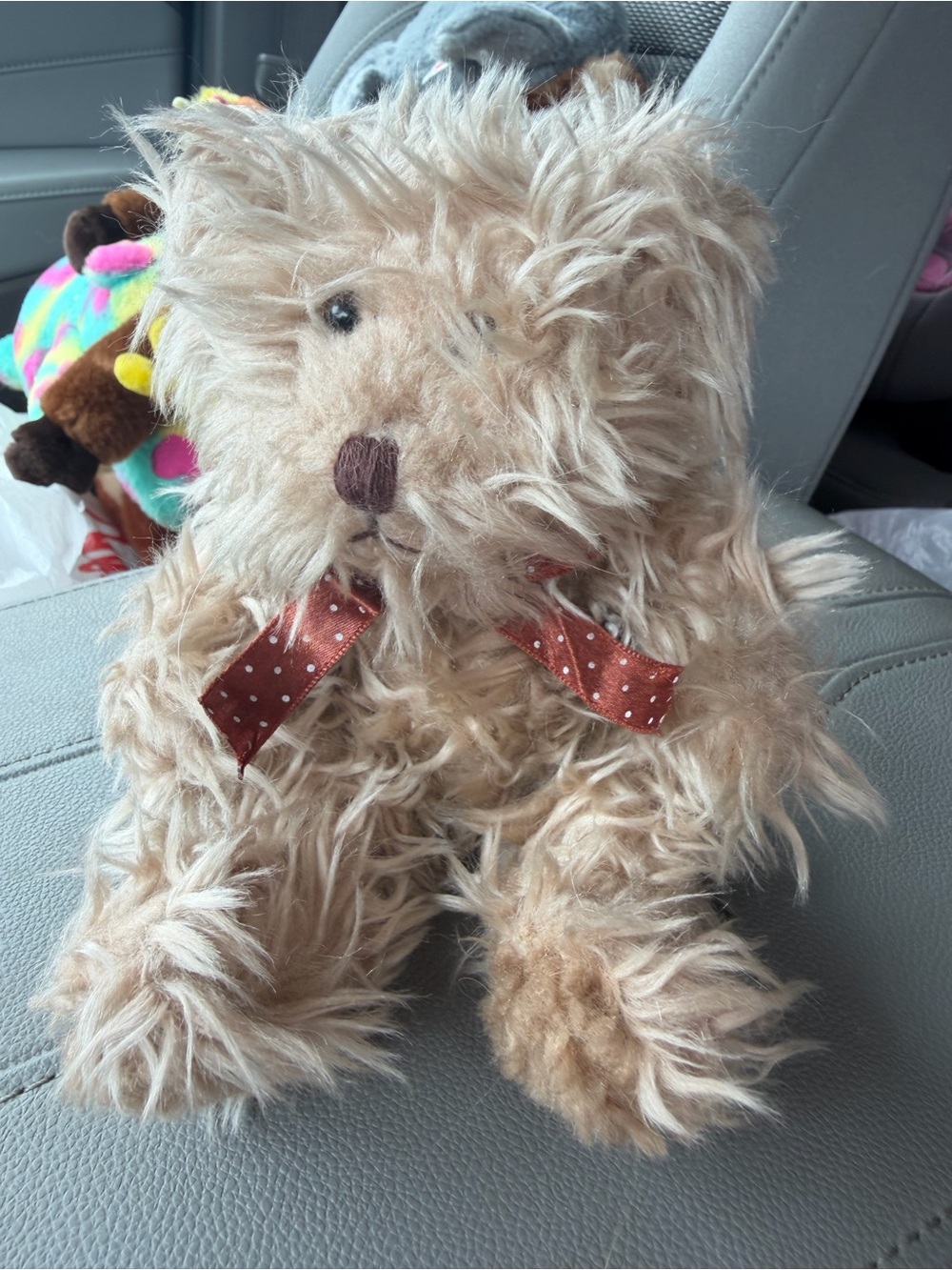 Russ Beige Floppy Plush Dog with Polka Dot Brown Bow